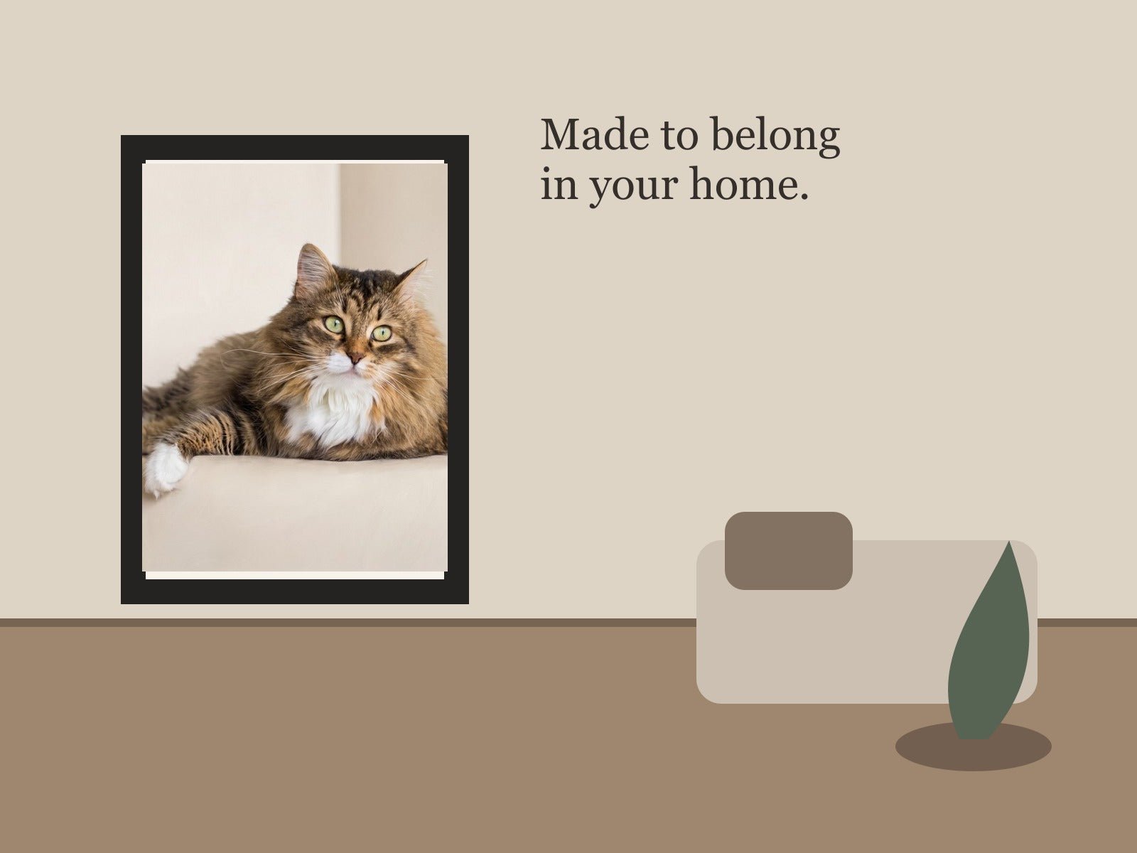 Pet portrait displayed in a warm bedroom interior